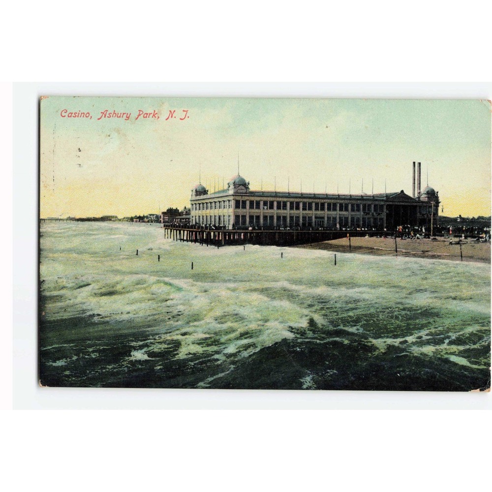 Vintage 1909 Asbury Park NJ Casino Postcard Ocean Grove Postmark Made in Germany
